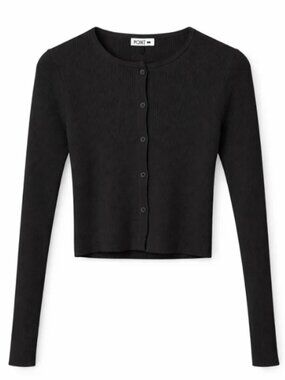 POINT Black Knit Cardi (Ribbed Button-Up Cardigan Sweater) L NWT